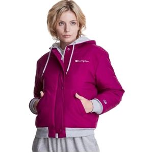 Champion Powerblend Reversible Puffer Two Looks Jacket Large Magenta/Gray